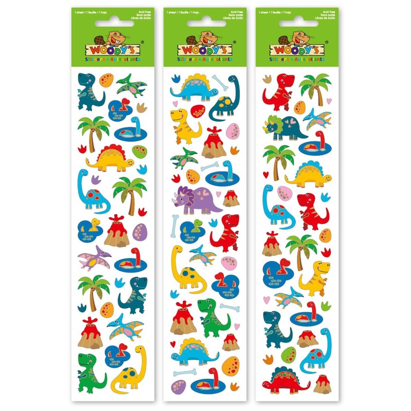Woody's Stickers, Dinos, 3 styles, golden outline laser sticker