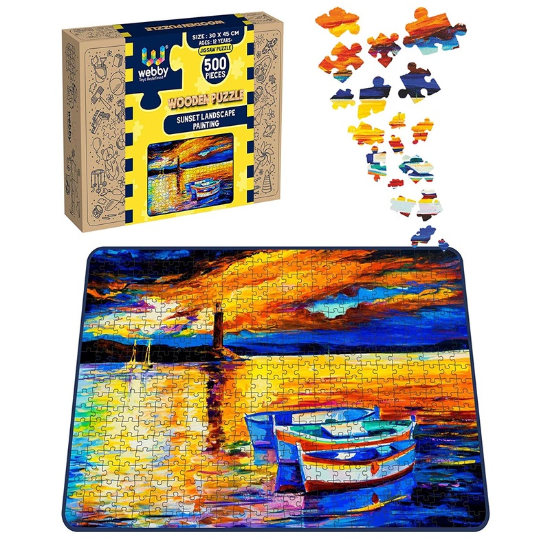 Webby Sunset Landscape Painting Wooden Jigsaw Puzzle, 500 pieces