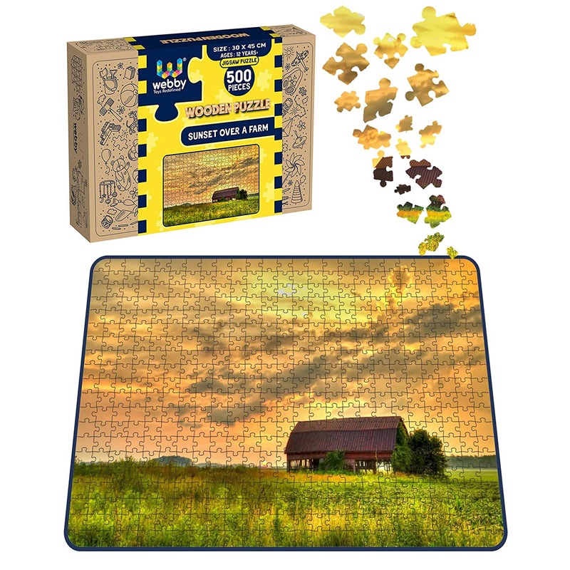 Webby Sunset Over a Farm Wooden Jigsaw Puzzle, 500 pieces