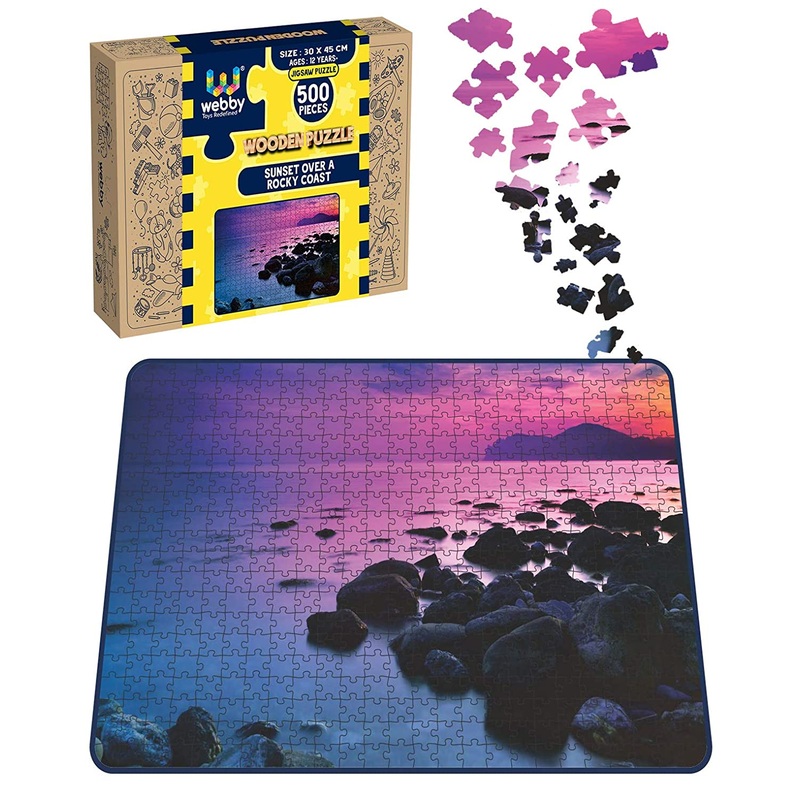 Webby Sunset Over a Rocky Coast Wooden Jigsaw Puzzle, 500 pieces