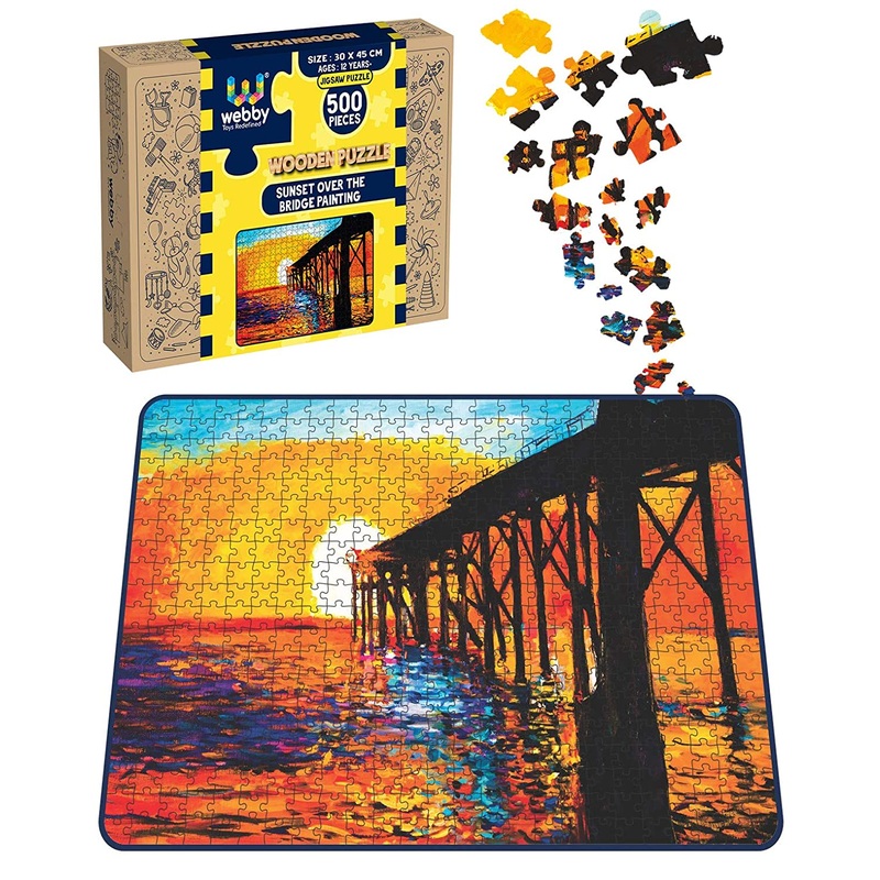 Webby Sunset Over The Bridge Painting Wooden Jigsaw Puzzle, 500 pieces