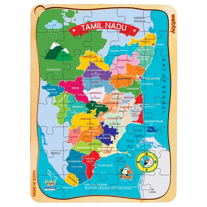Webby Tamil Nadu Map Wooden Floor Puzzle, 40 Pcs