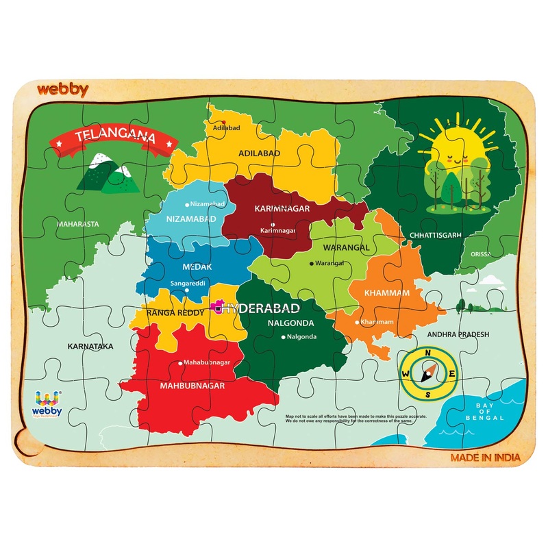 Webby Telangana Map Wooden Floor Puzzle, 40 Pcs