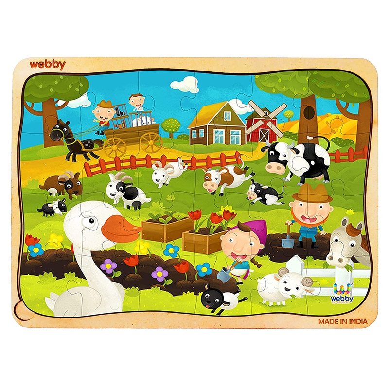 Webby The Cartoon Farm Landscape Wooden Jigsaw Puzzle, 24pcs - Multicolor