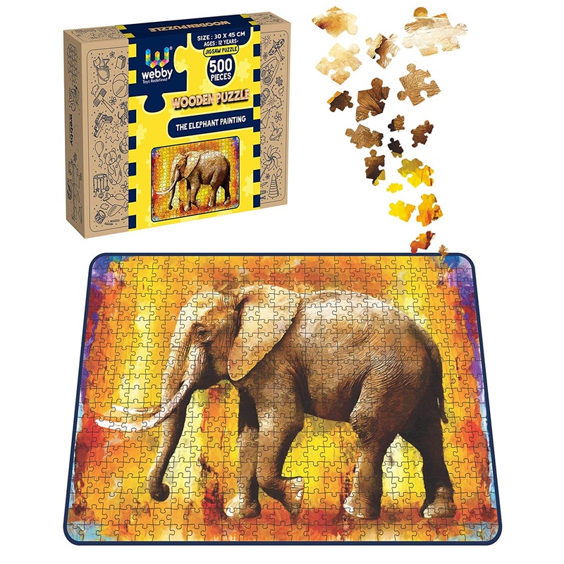 Webby The Elephant Painting Wooden Jigsaw Puzzle, 500 pieces