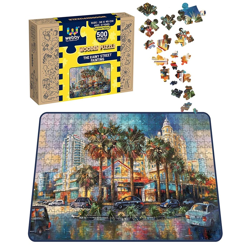 Webby The Rainy Street Painting Wooden Jigsaw Puzzle, 500 pieces