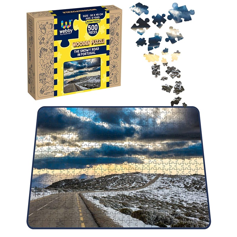 Webby The Snowy Road in Portugal Wooden Jigsaw Puzzle, 500 pieces