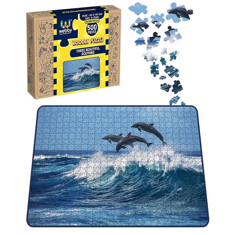 Webby Three Beautiful Dolphins Wooden Jigsaw Puzzle, 500 pieces