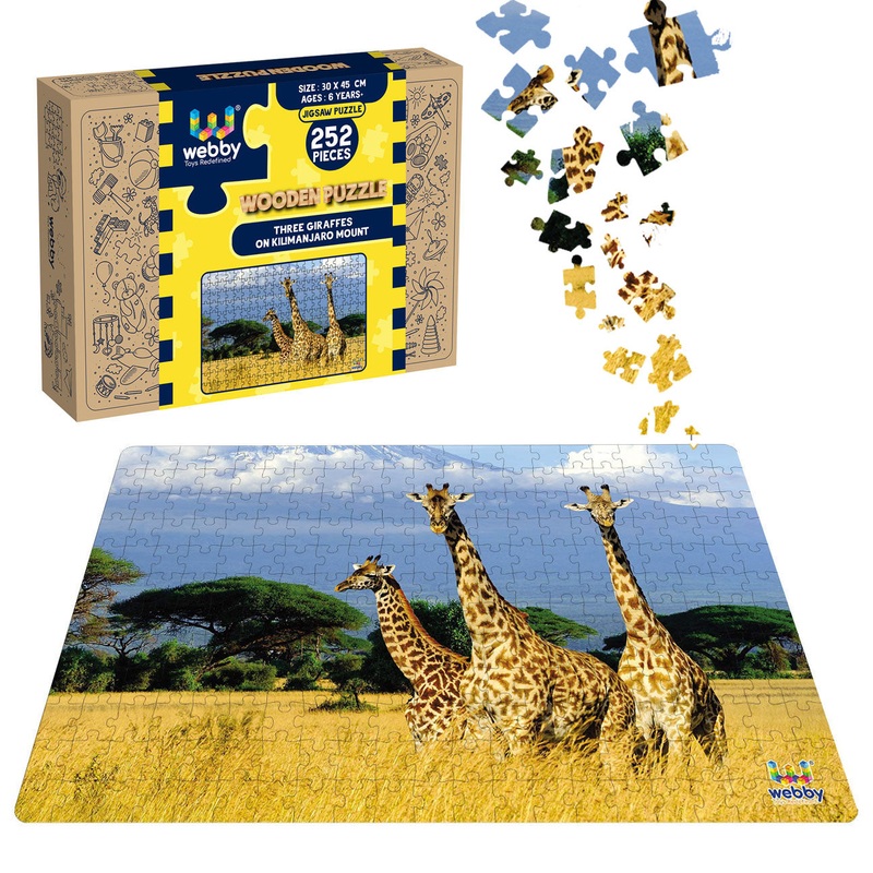Webby Three Giraffes on Kilimanjaro Mount Wooden Jigsaw Puzzle, 252 pieces