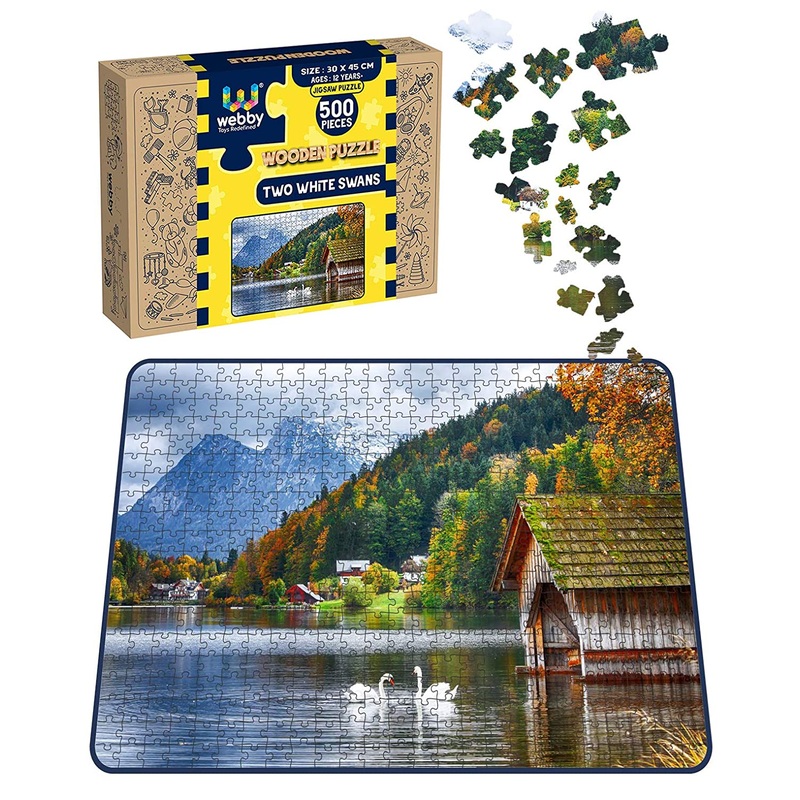 Webby Two White Swans Wooden Jigsaw Puzzle, 500 pieces