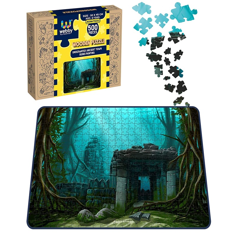 Webby Underwater Ancient Town Ruins Painting Wooden Jigsaw Puzzle, 500 pieces