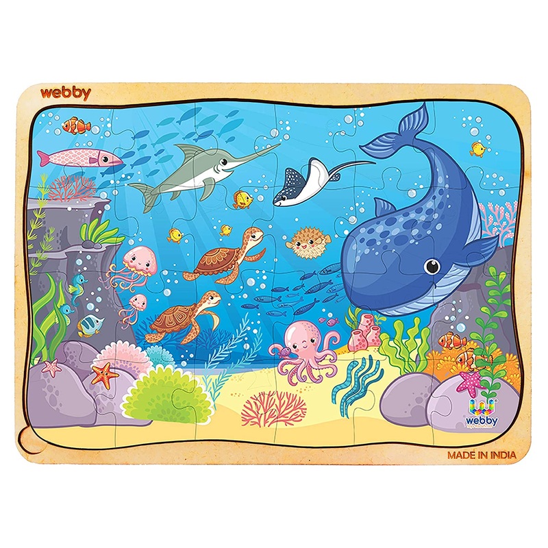 Webby Underwater Animals Wooden Jigsaw Puzzle, 24pcs, Multicolor