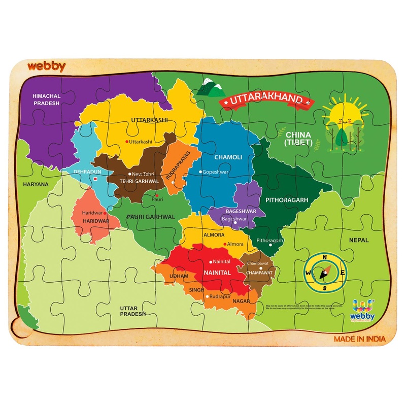 Webby Uttrakhand Map Wooden Floor Puzzle, 40 Pcs