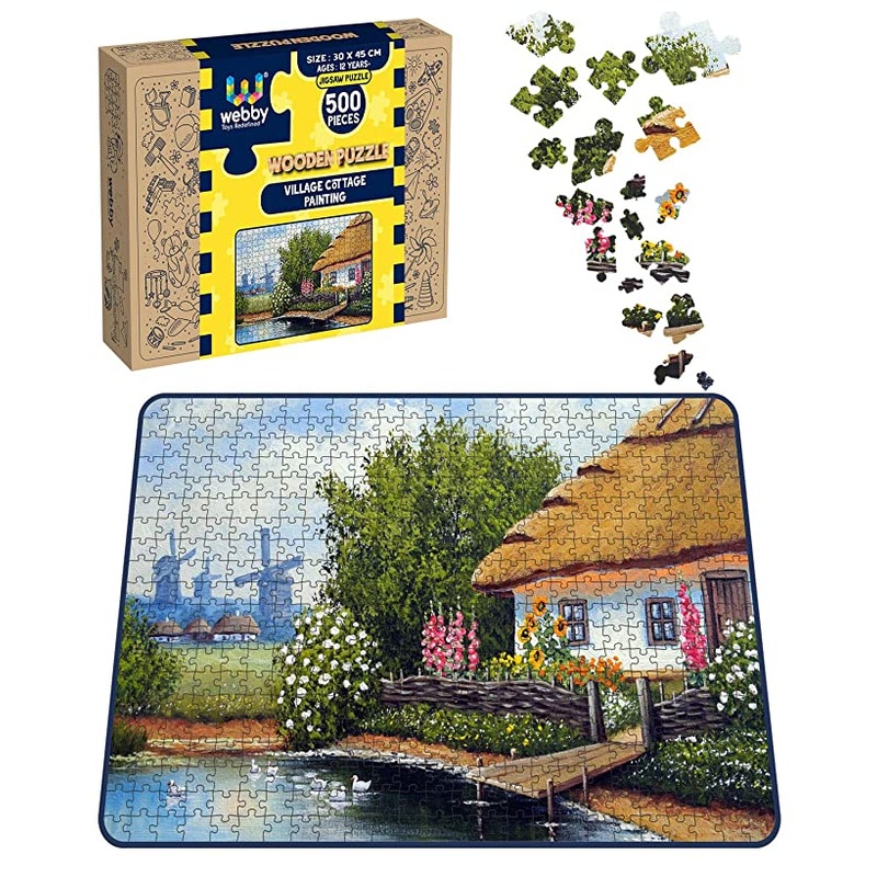 Webby Village Cottage Painting Wooden Jigsaw Puzzle, 500 pieces