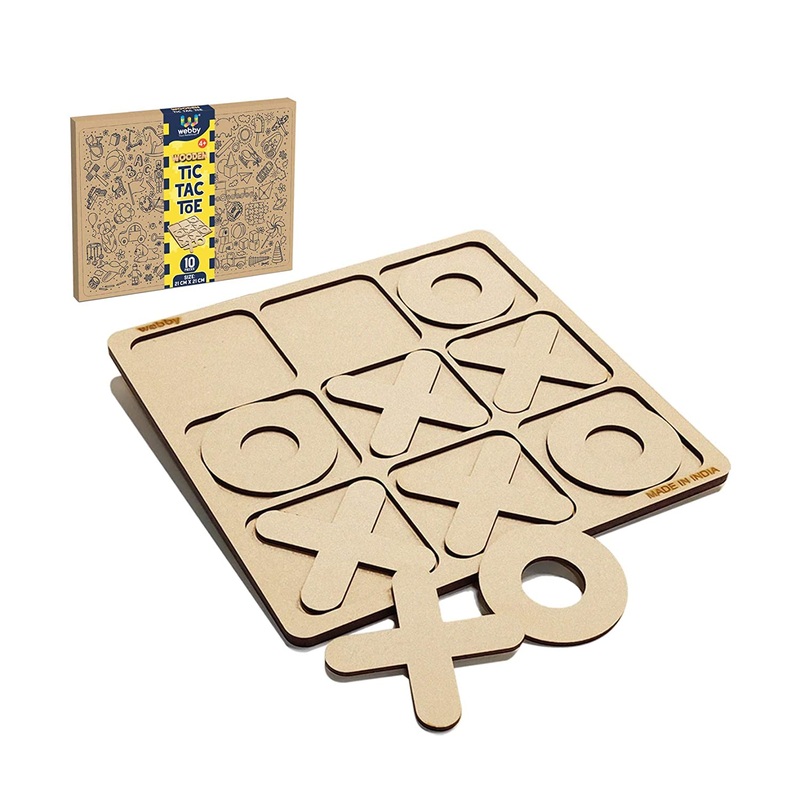 Webby Wooden Tic Tac Toe Classic Board Game - Brown