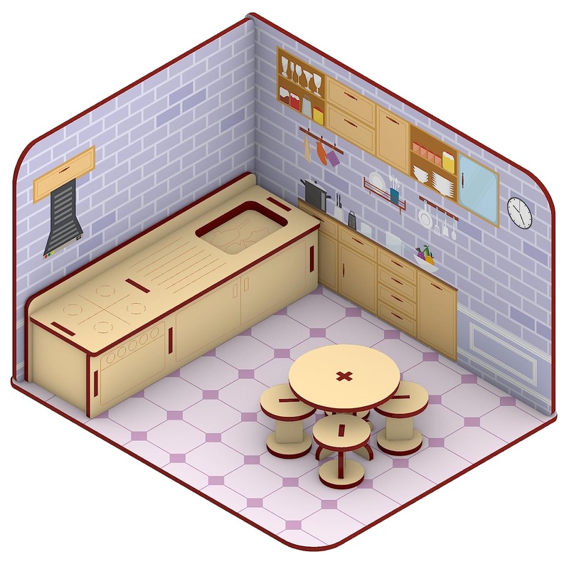 Webby Kids DIY Wooden Kitchen Doll House with Furniture