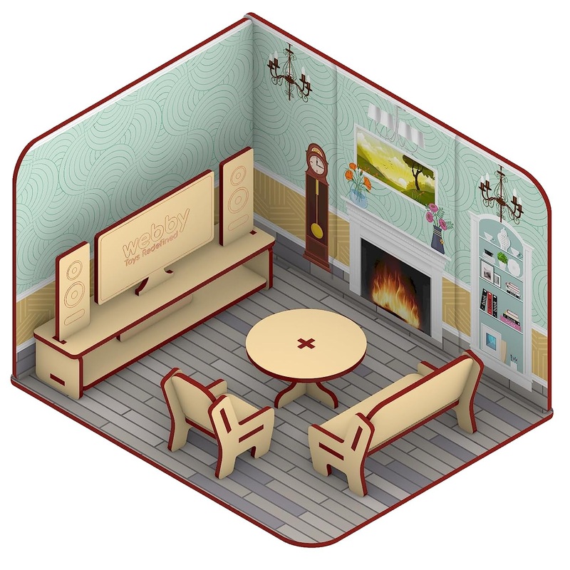 Webby Kids DIY Wooden Livingroom Doll House with Furniture Kit f