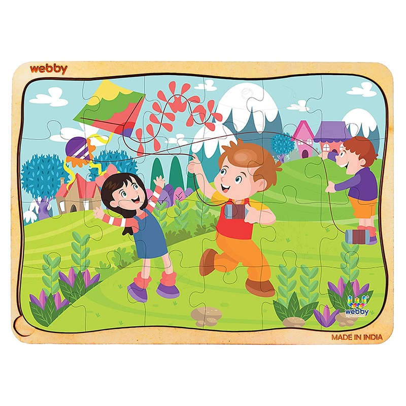 Webby Kite Flying Wooden Jigsaw Puzzle, 24pcs, Multicolor
