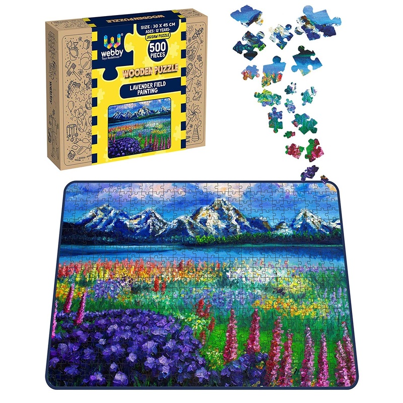 Webby Lavender Field Painting Wooden Jigsaw Puzzle, 500 pieces