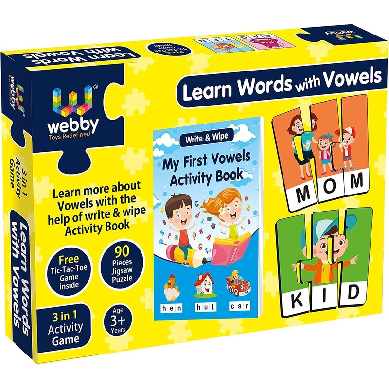 Webby Learn Words with Vowels Jigsaw Puzzle with Activity Book, 90 Pcs