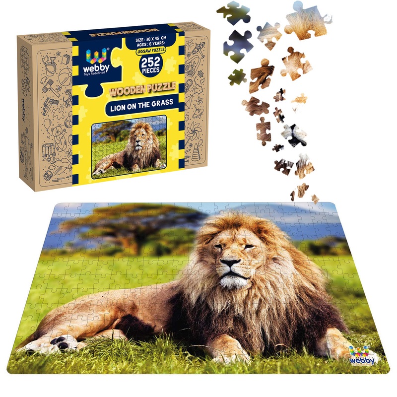 Webby Lion on the Grass Wooden Jigsaw Puzzle, 252 pieces