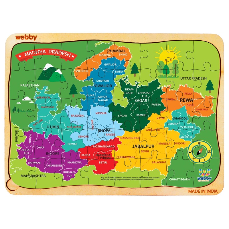 Webby Madhya Pradersh Map Wooden Floor Puzzle, 40 Pcs