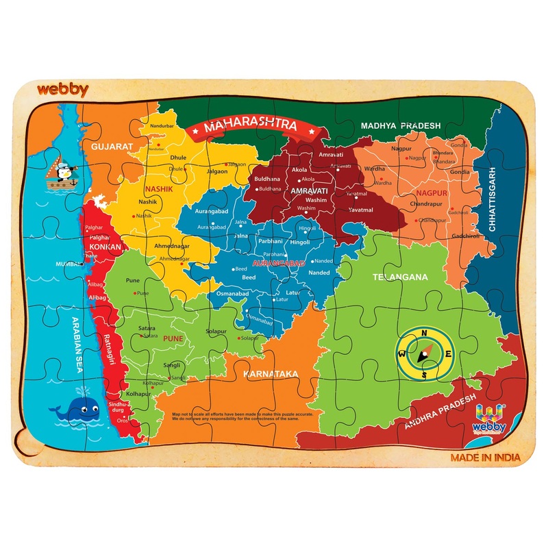 Webby Maharashtra Map Wooden Floor Puzzle, 40 Pcs
