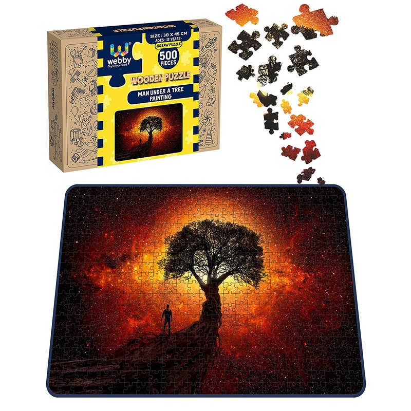 Webby Man Under a Tree Painting Wooden Jigsaw Puzzle, 500 pieces