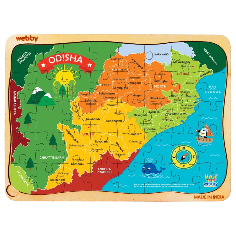 Webby Odisha Map Wooden Floor Puzzle, 40 Pcs