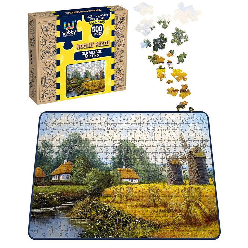 Webby Old Village Painting Wooden Jigsaw Puzzle, 500 pieces