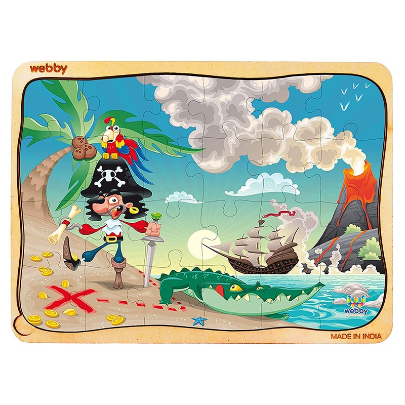 Webby Pirate Scene Wooden Jigsaw Puzzle, 24pcs, Multicolor