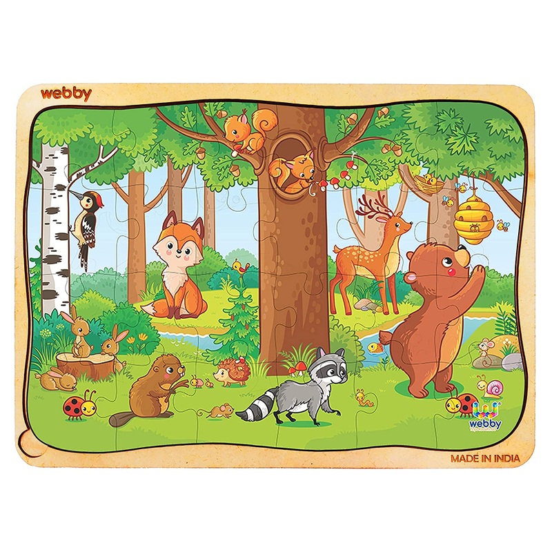 Webby Playful Animals Wooden Jigsaw Puzzle, 24pcs, Multicolor