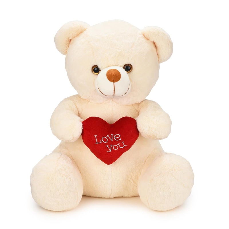 Webby Plush Huggable Teddy Bear with Heart Soft Toys 30 CM (Beige)