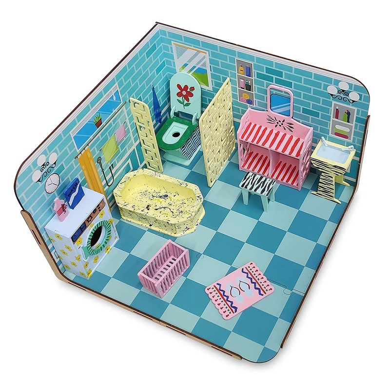 Webby Pre-Assembled Paint Your Bathroom Furniture Wooden Dollhouse