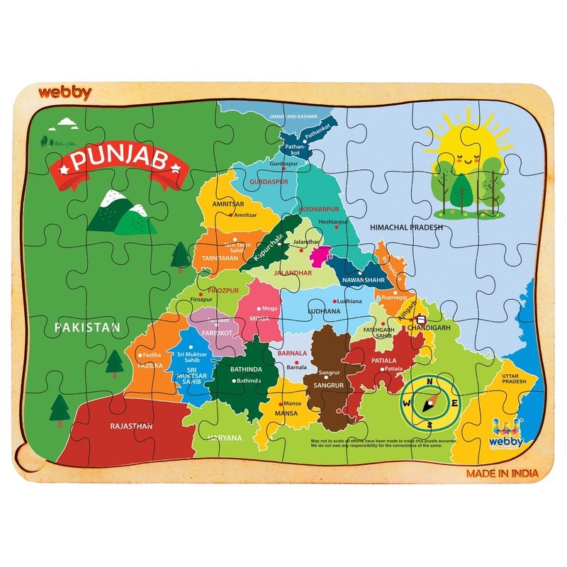 Webby Punjab Map Wooden Floor Puzzle, 40 Pcs