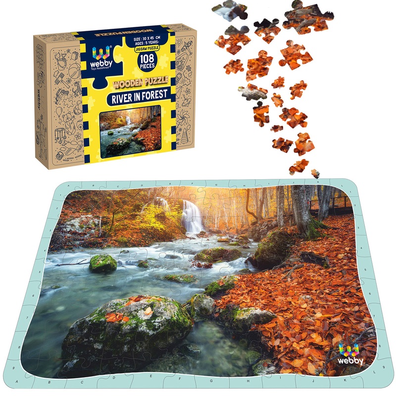 Webby River in Forest Wooden Jigsaw Puzzle, 108 Pieces, Multicolor