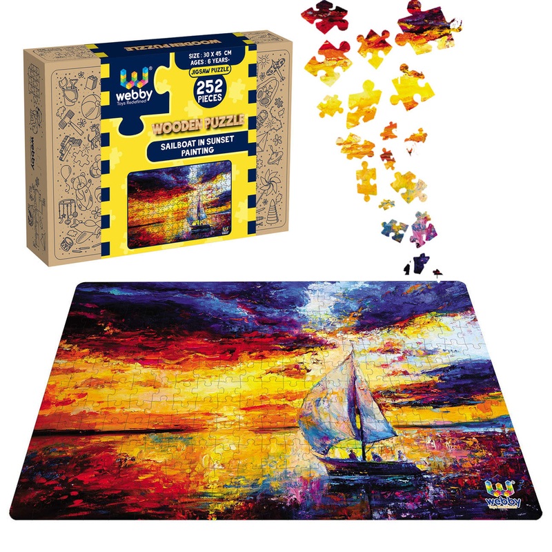 Webby Sailboat in Sunset Painting Wooden Jigsaw Puzzle, 252 pieces