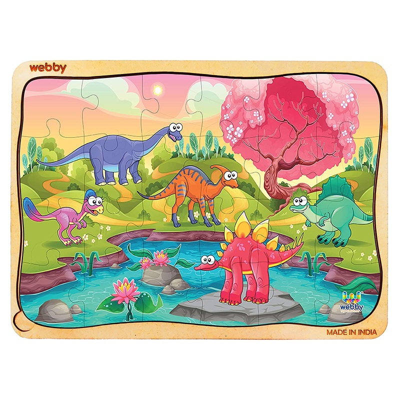 Webby Dino Land Wooden Jigsaw Puzzle, 24pcs - Multicolor