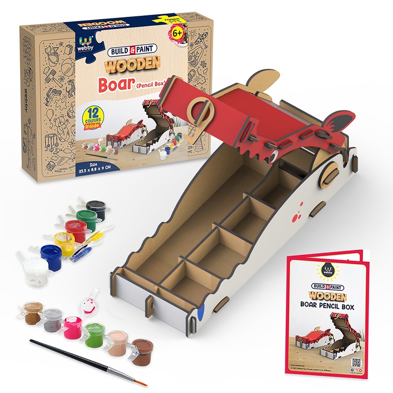 Webby DIY Animal Themed Boar Wooden Pencil Box