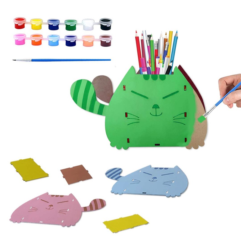 Webby DIY Build & Paint Wooden Cat Shaped Pen Stand