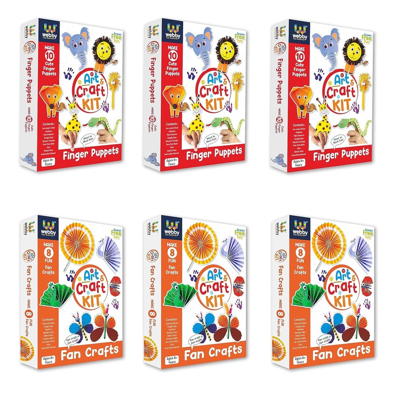 Webby DIY Fan and Finger Puppet Art & Craft Activity Kit (Set of 2 - Pack of 6)