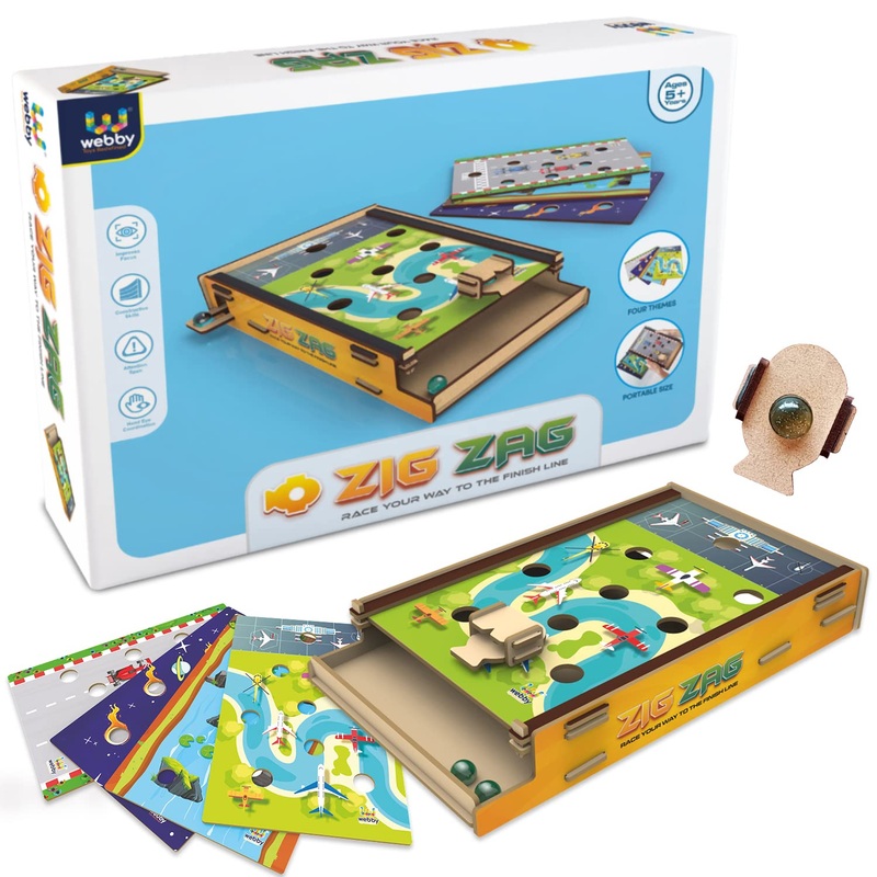 Webby DIY Wooden Marble Zig Zag Game with 4 Themes