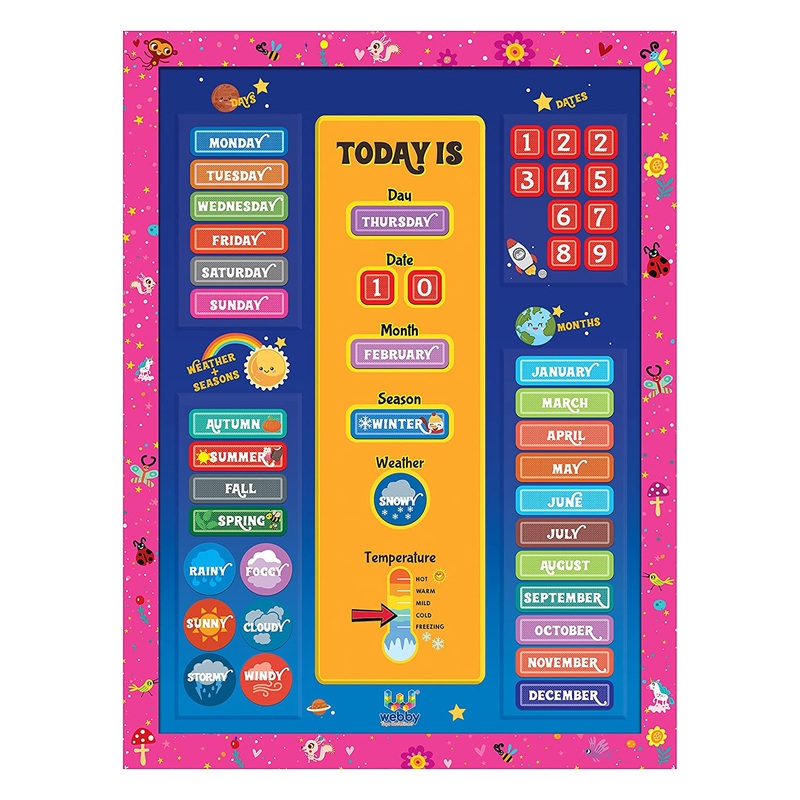 Webby Educational Magnetic Calendar Preschool and Montessori Classroom (44 Pcs)