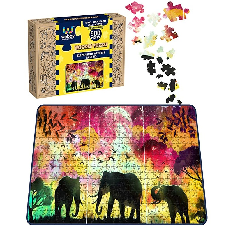 Webby Elephants in a Forest Painting Wooden Jigsaw Puzzle, 500 pieces
