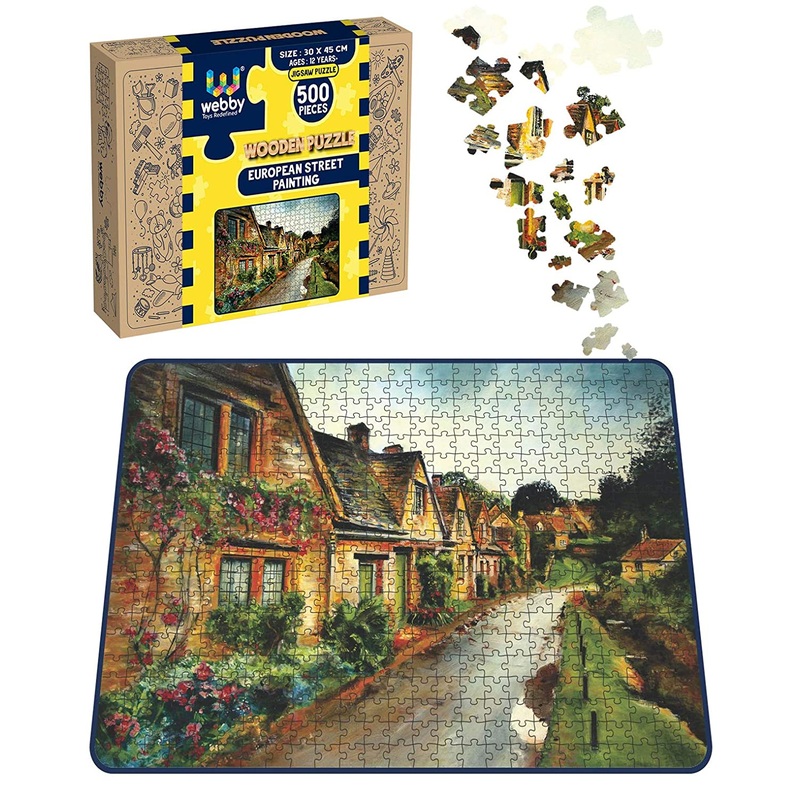 Webby European Street Painting Wooden Jigsaw Puzzle, 500 pieces