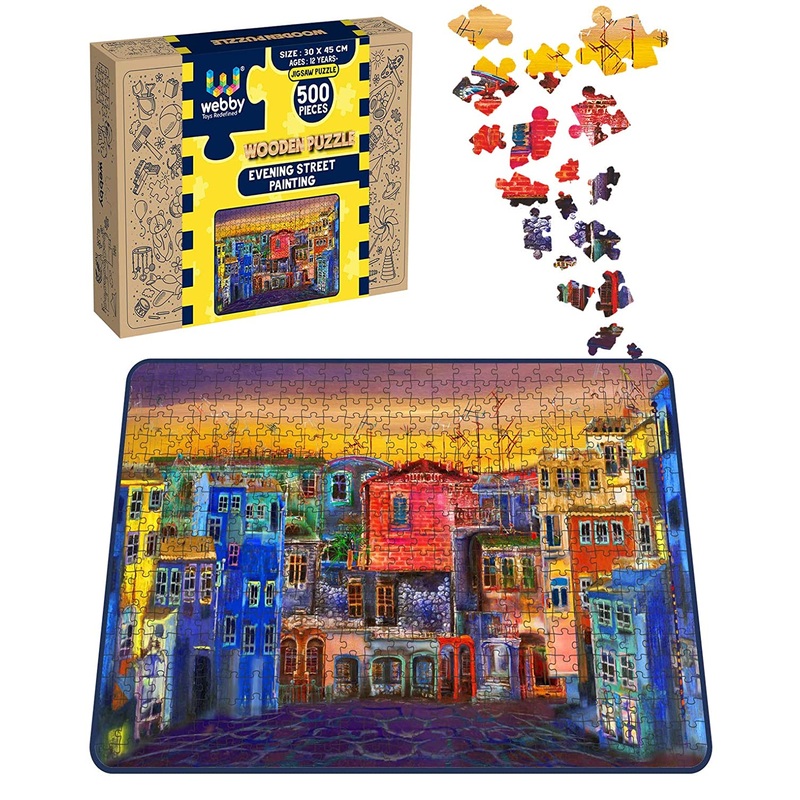 Webby Evening Street Painting Wooden Jigsaw Puzzle, 500 pieces
