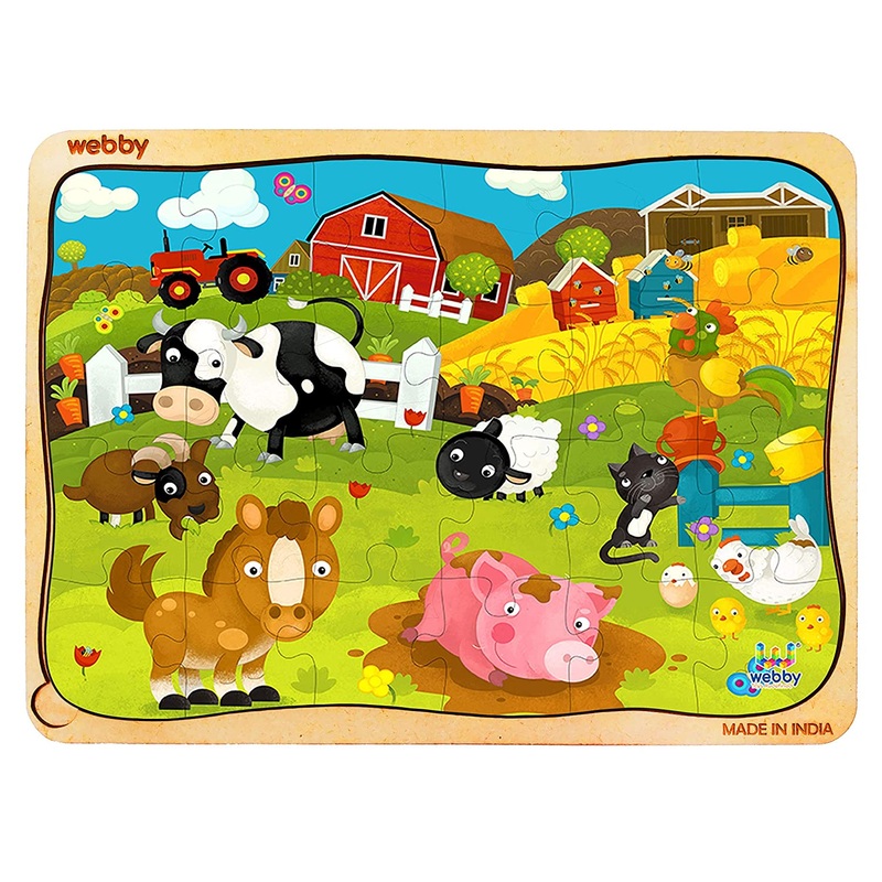 Webby Farm Animals Wooden Jigsaw Puzzle, 24pcs, Multicolor