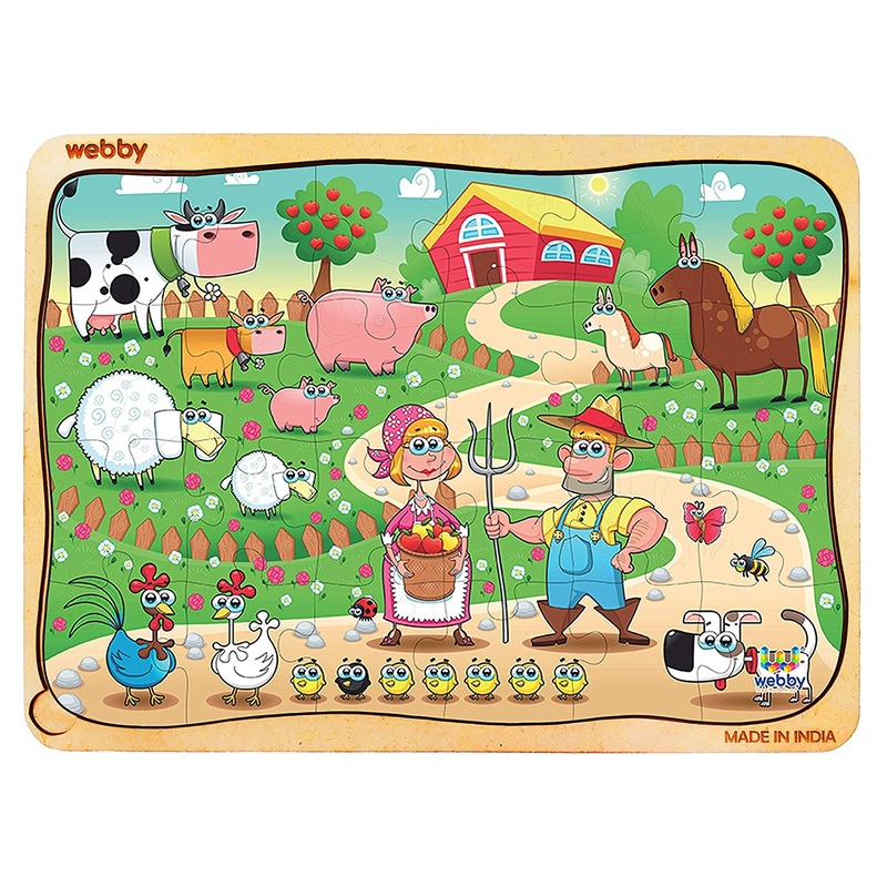 Webby Farm Family Wooden Jigsaw Puzzle, 24pcs, Multicolor