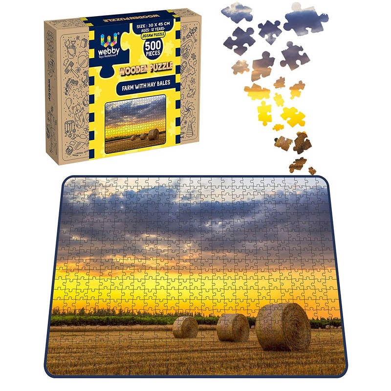 Webby Farm with Hay Bales Wooden Jigsaw Puzzle, 500 pieces