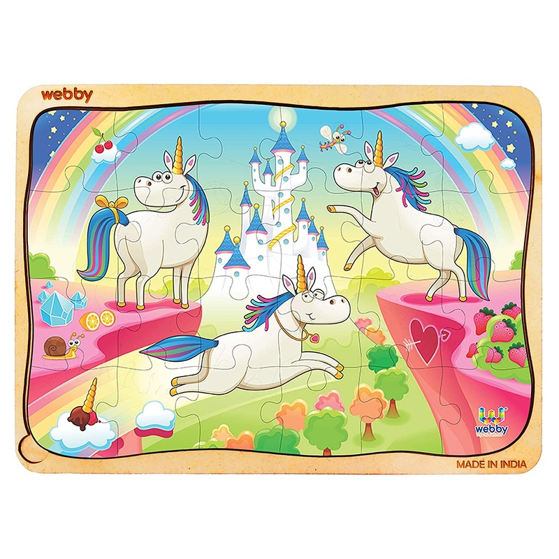 Webby Funny Unicorns Wooden Jigsaw Puzzle, 24pcs, Multicolor